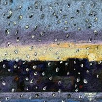 Wieczorny deszcz, tłusty pastel, 32 x 65 cm, 2020